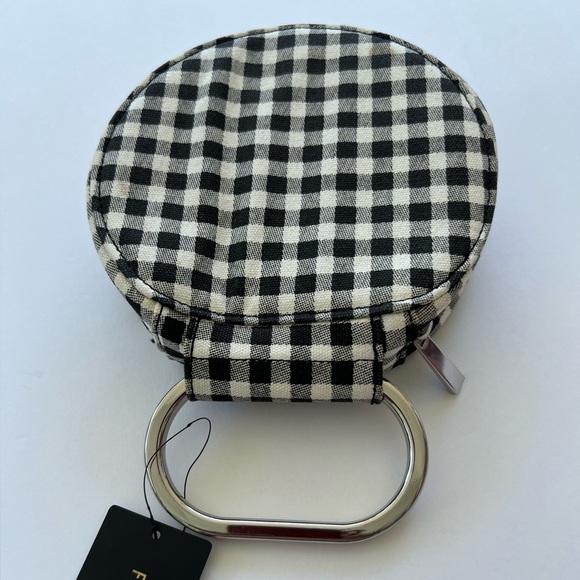 Forever 21 round 6X2 in black white check buffalo purse clutch silver handle zip - Picture 1 of 6